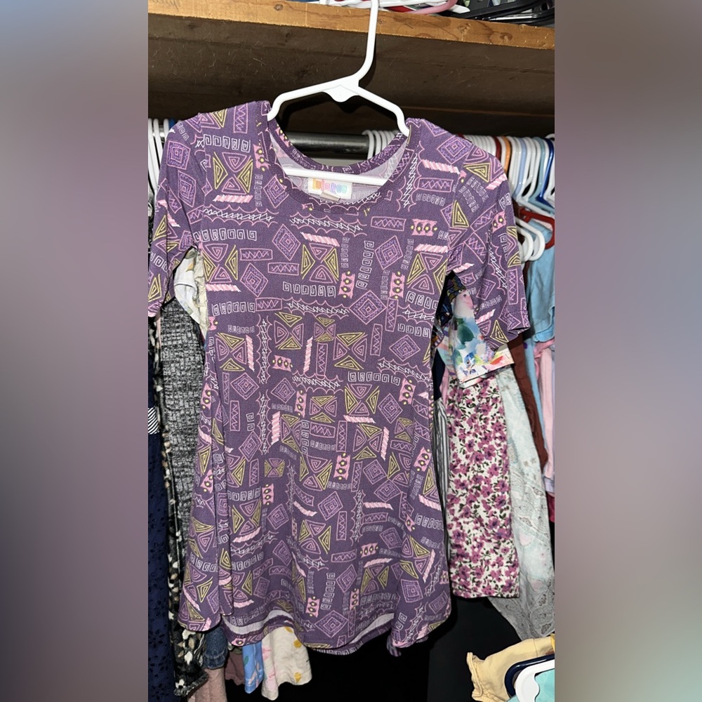 LuLaRoe Kids Dress in Purple Geometric Print